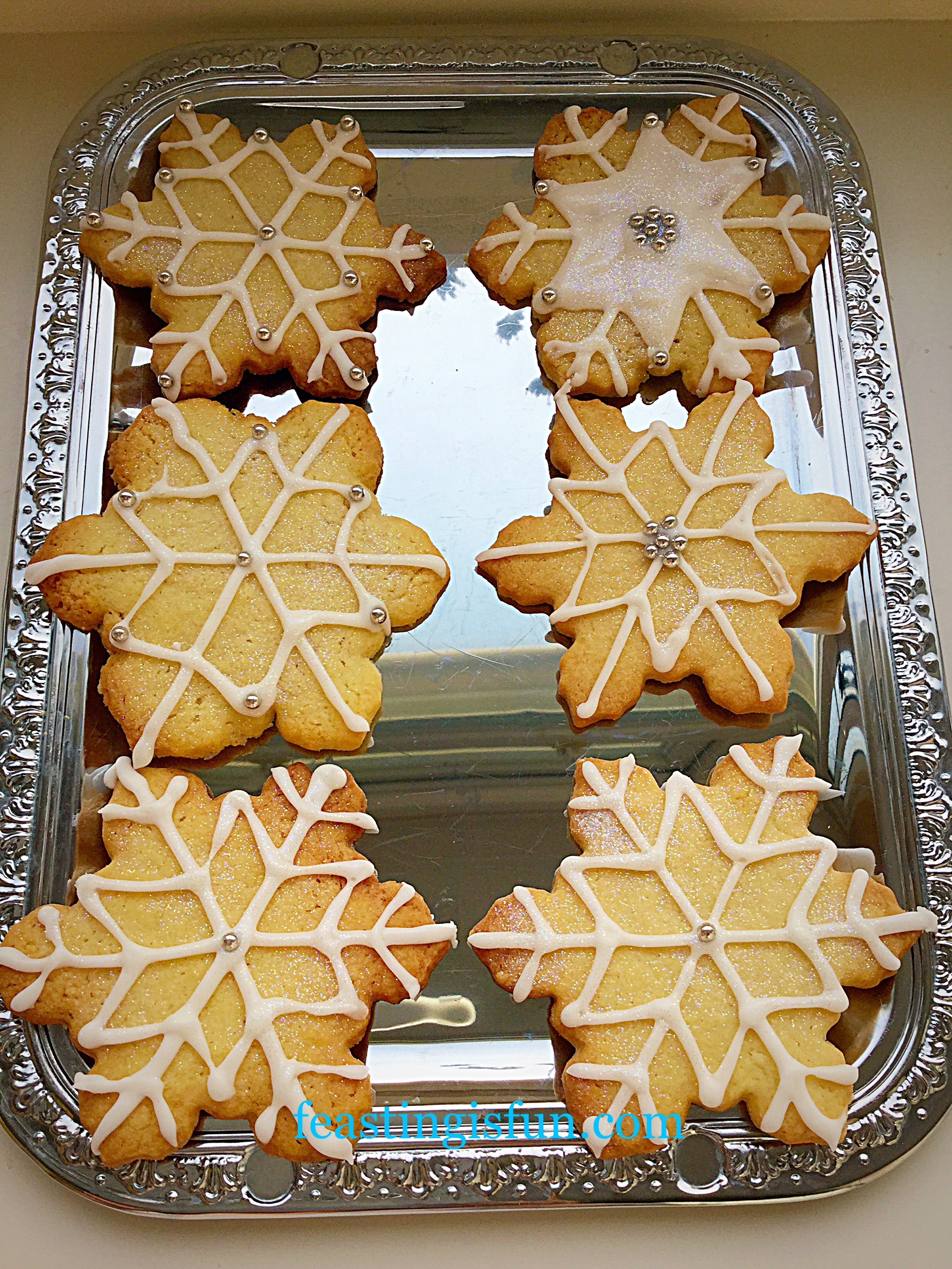 Peppermint Sparkling Snowflake Cookies - Feasting Is Fun