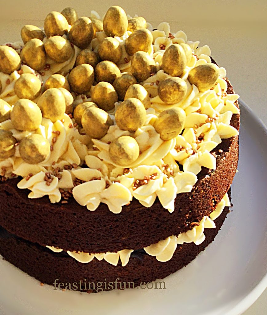 Golden Egg Chocolate Sponge Cake - Feasting Is Fun