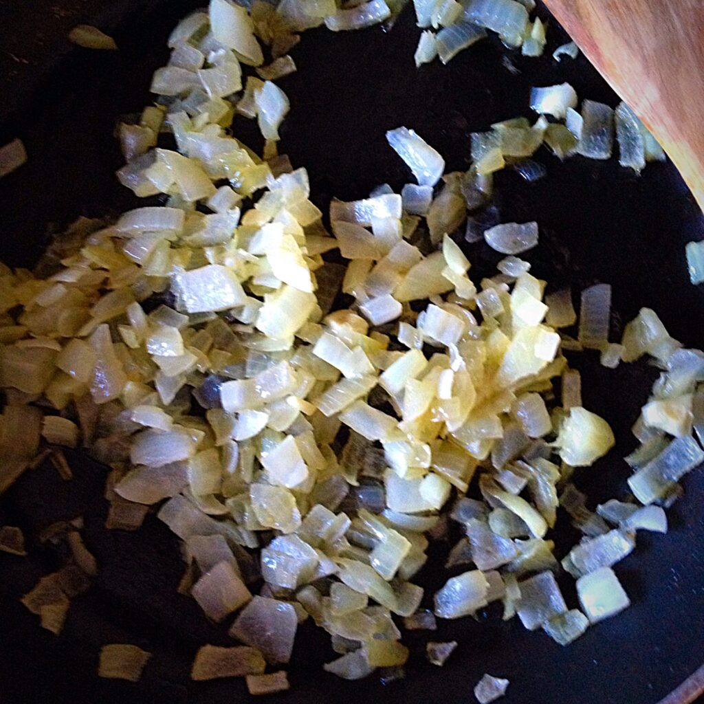Sautéed chopped onions.