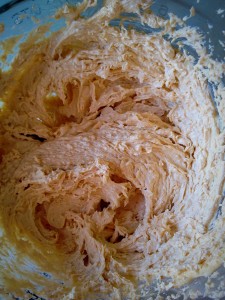 The whisked butter and sugars. The Demerara sugar gives the mixture more colour.