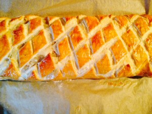 Not enough pastry for a Sausage Plait, so made a huge Sausage Roll a cut a diamond pattern to make it look pretty!!