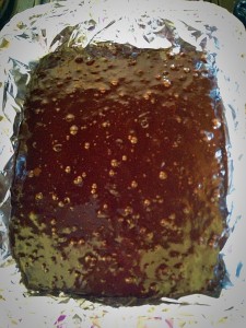 Pour the brownie mixture into the foil lined tin.