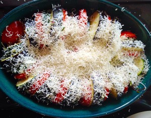 Fresh Summer Vegetable Bake - topped off with a generous grating of Parmesan.