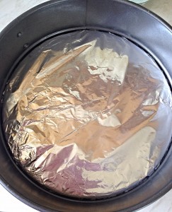 Covering the base of the pan with foil protects it from knife marks!