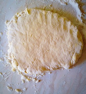 Bring the dough together with your hands. Gently pat the dough out to approx 2.5cm thickness. The less you handle the dough the lighter the scones will be.