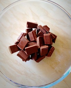 Break up the milk chocolate and melt either over a double boiler or in a microwave.