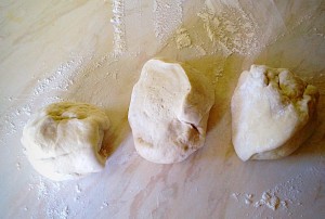 Divide the dough into 3 equal pieces - unlike mine!!!