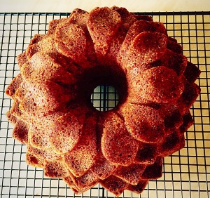 Lime Coconut Blossom Bundt Cake turn the cake out onto a baking rack.