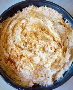 Place the batter into the cake, smooth the surface and sprinkle over the Demerara Sugar.