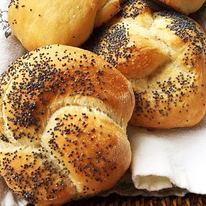 Knotted poppyseed rolls.