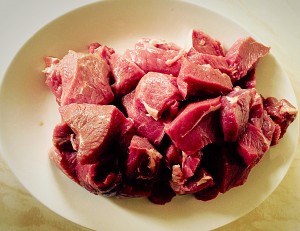 Cut the steak into good sized chunks - 1.5"