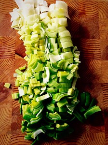 Finely dice the leek.