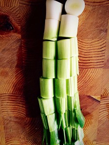Slice the other 2 leeks into 1" chunks and add to the pan.