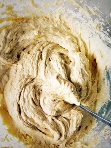 Mix the zest and juice into the cake batter.