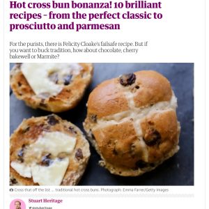 The Guardian newspaper article featuring hot cross bun recipes.