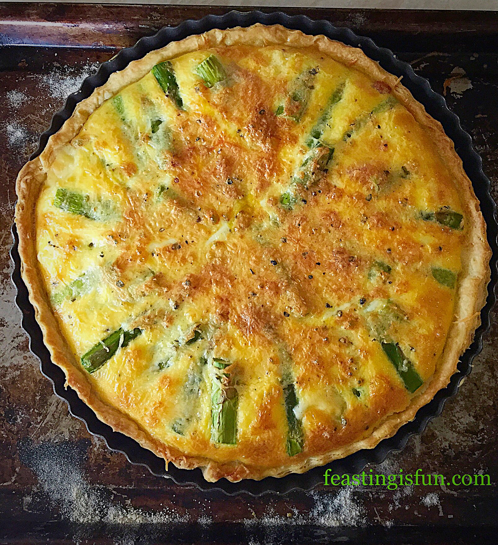Smoked Bacon Asparagus Quiche - Feasting Is Fun