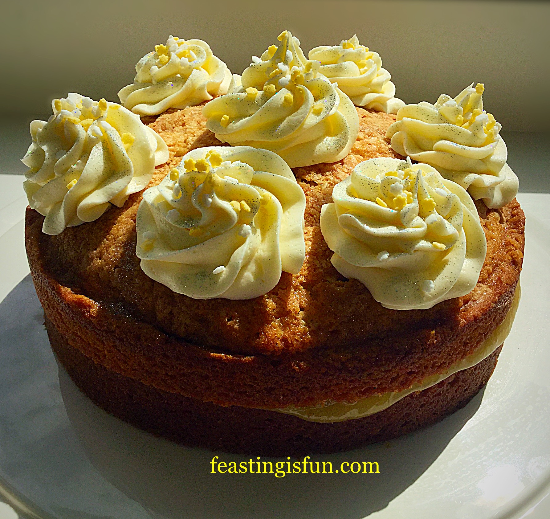 Loveliest Lemon Curd Cake - Feasting Is Fun