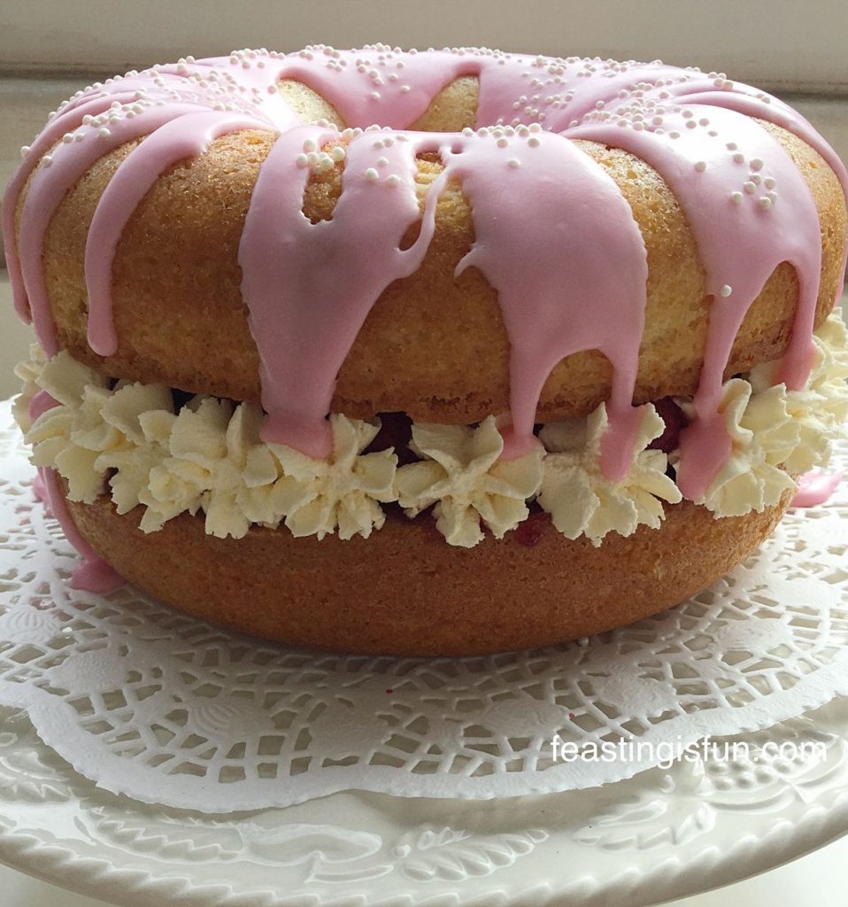 Strawberry Whipped Cream Giant Doughnut Feasting Is Fun