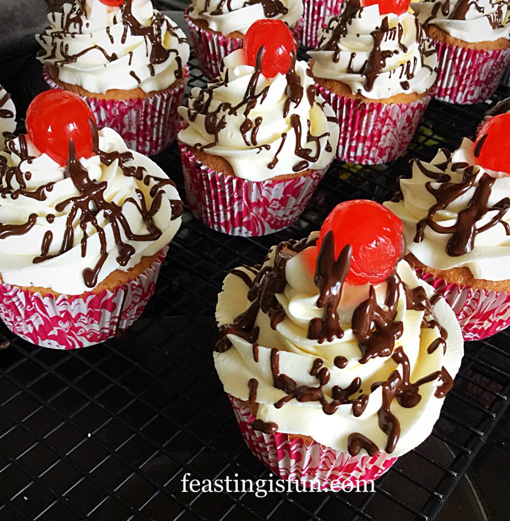 FF Maraschino Cherry Chocolate Drizzle Cupcakes 