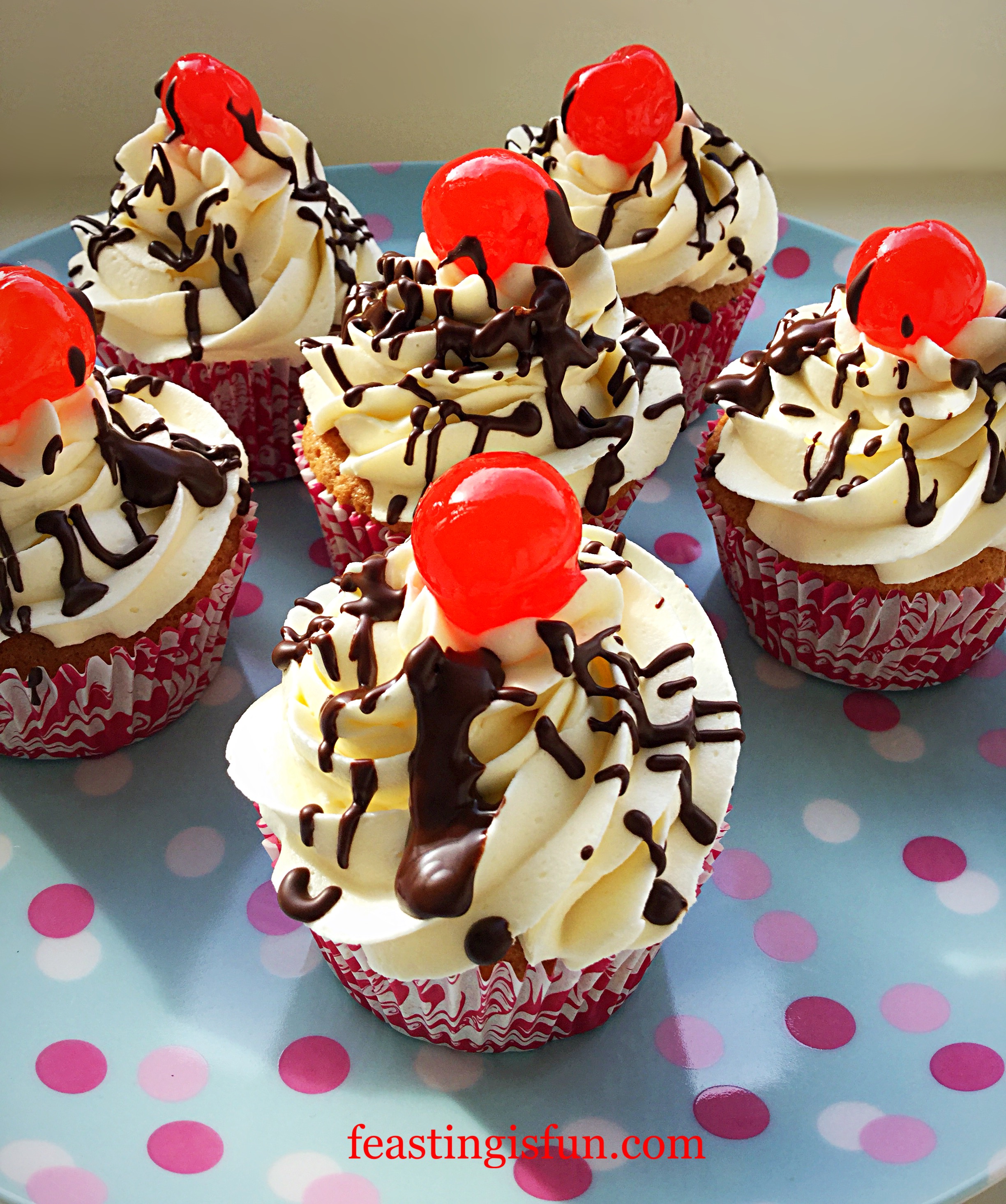 Maraschino Cherry Chocolate Drizzle Cupcakes Feasting Is Fun
