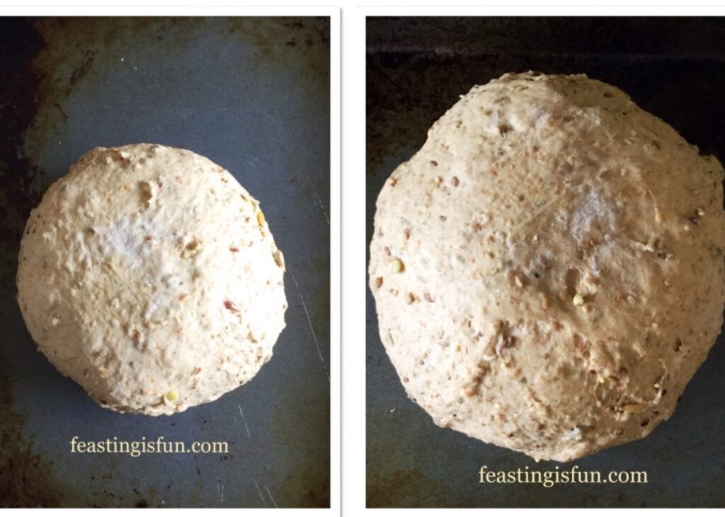 Dough before and after the second prove.