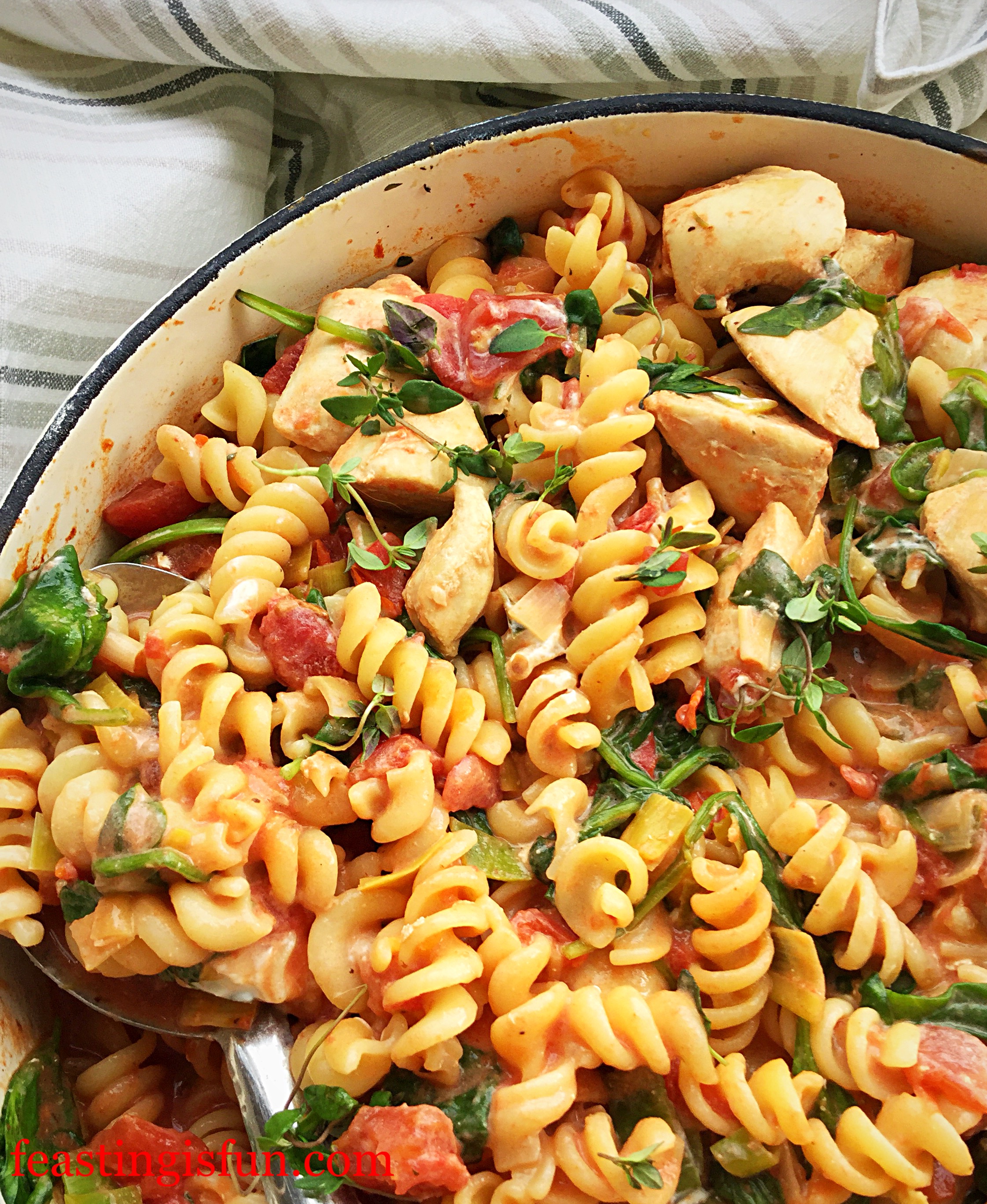 Creamy Tomato Spinach Chicken Pasta Feasting Is Fun