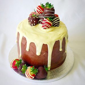 Strawberry Chocolate Vanilla Drip Cake