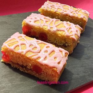 Double Cherry Drizzle Oat Cake Bars