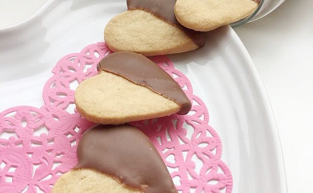Chocolate Dipped Shortbread Heart Cookies