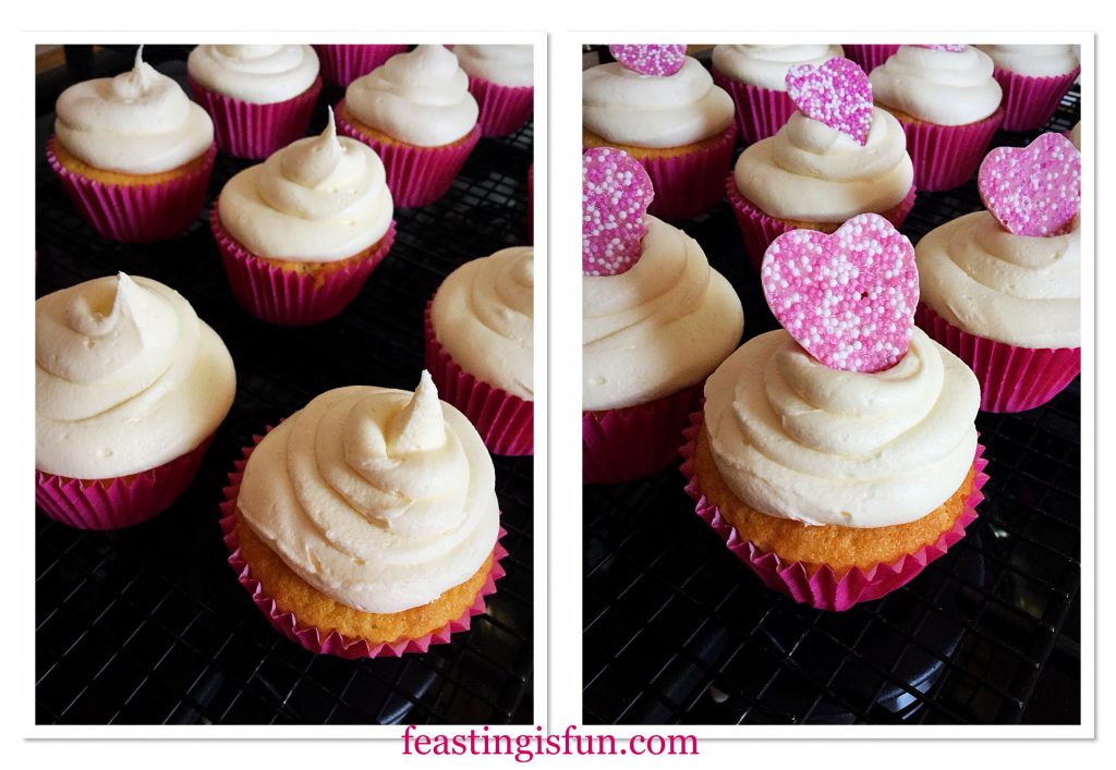 FF Pink Heart Topped White Chocolate Cupcakes 