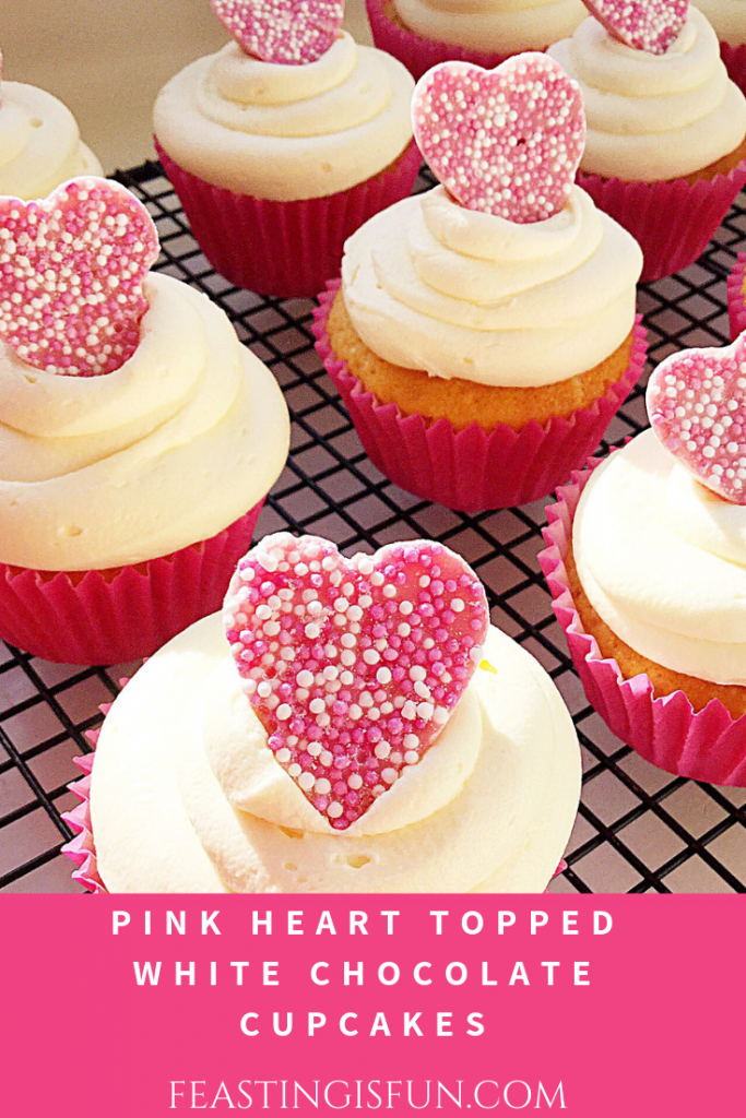 FF Pink Heart Topped White Chocolate Cupcakes 