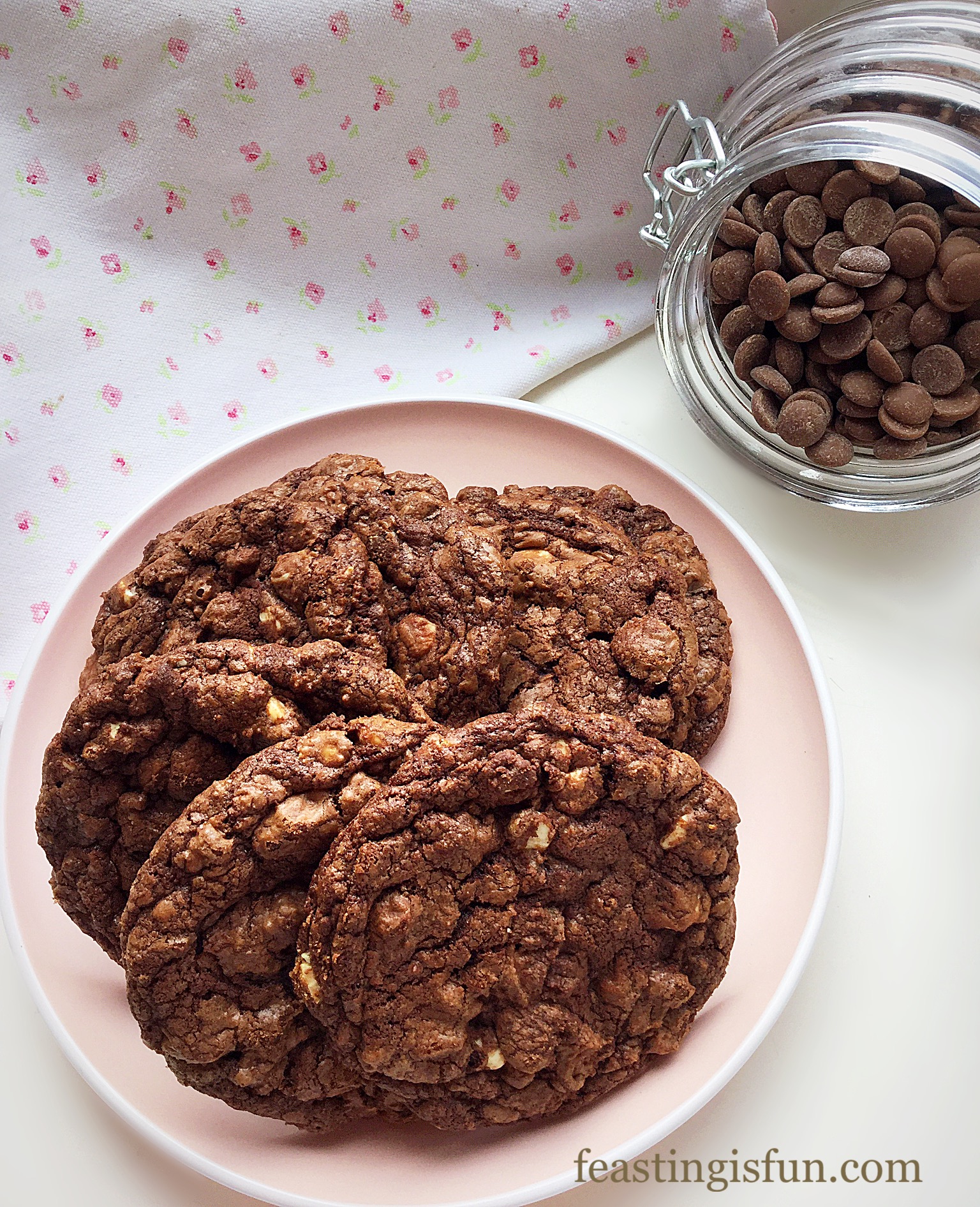 Bakery Style Soft Triple Chocolate Cookies Feasting Is Fun