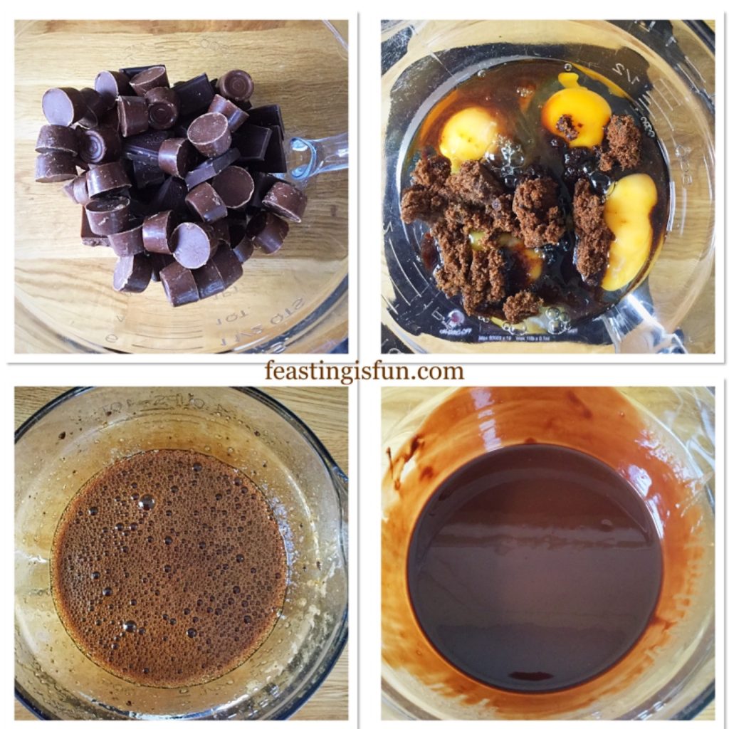 Four images showing the brownie mixture being prepared. 