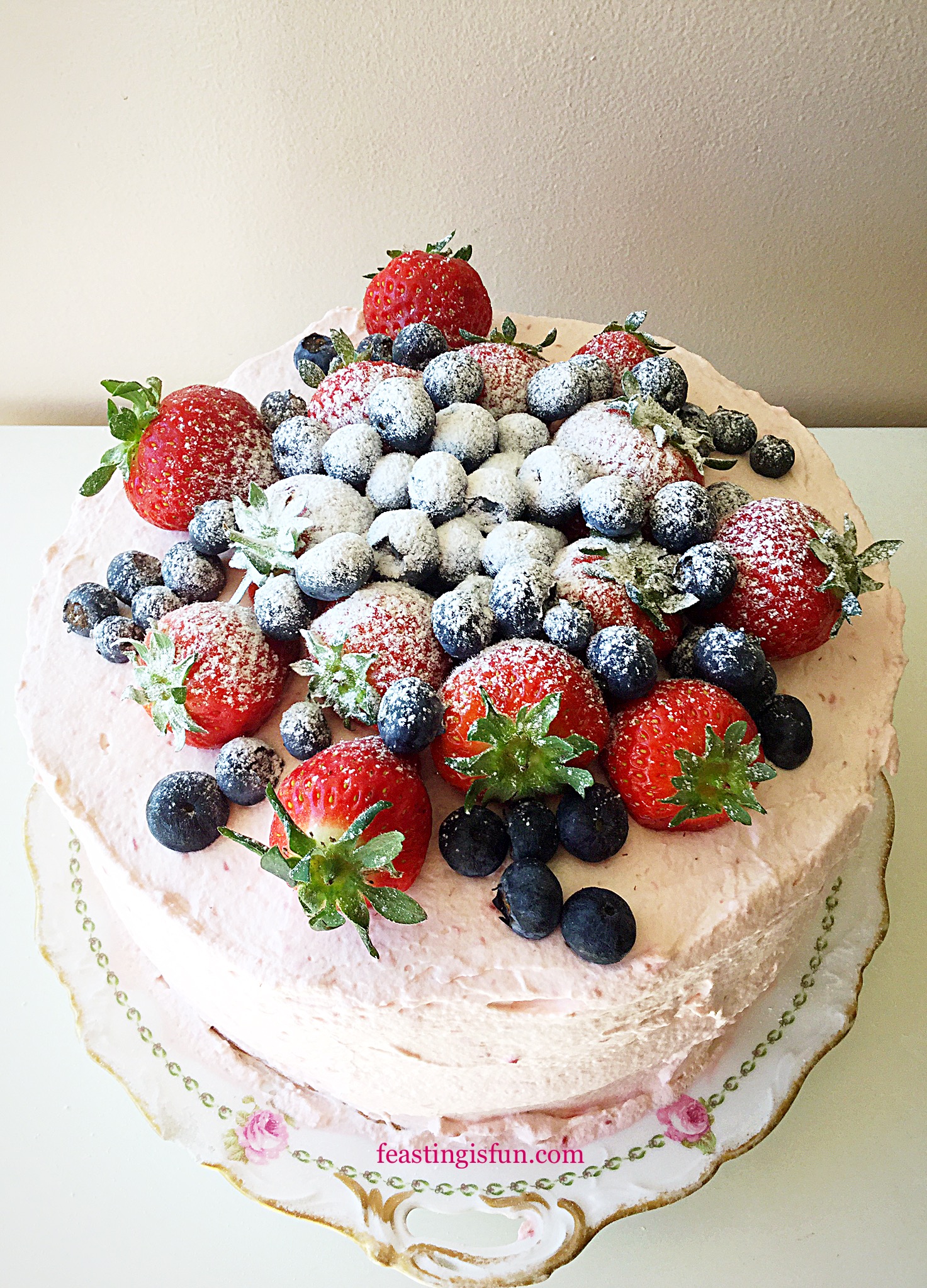 Summer Mixed Berry Sponge Cake - Feasting Is Fun