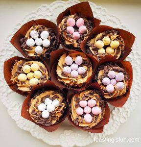 Vanilla mini egg nest Easter cupcakes.
