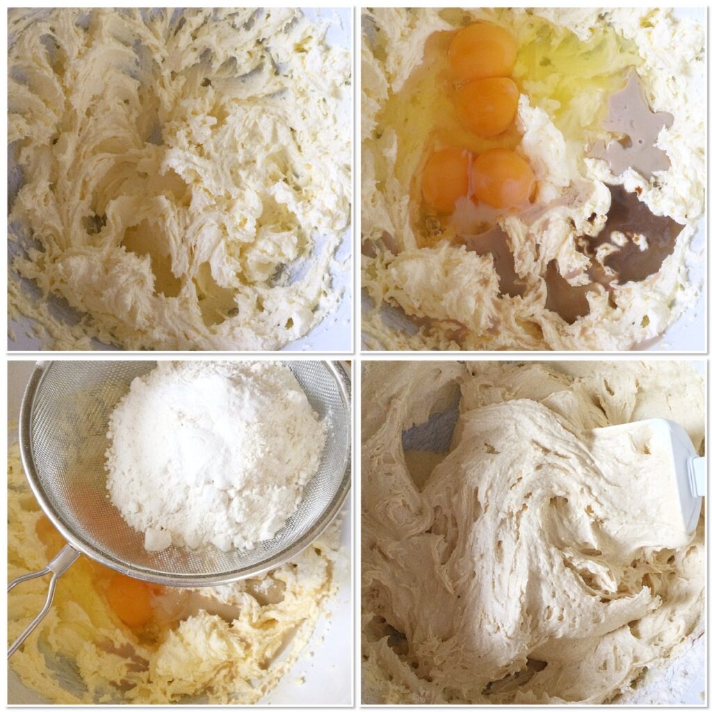 The stages of mixing up a cake batter.